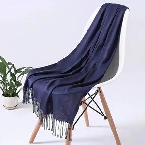 Elegant Navy Blue Tassel Scarf  - NEW - 26.77 in L x 78.74 in W